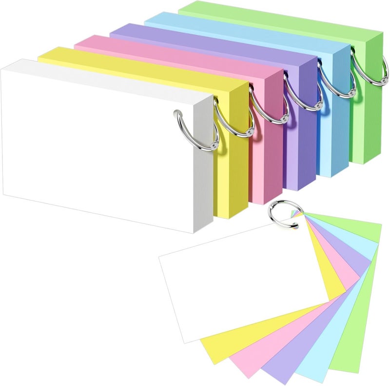 AIFLYAN Blank Index Cards with Ring, 600PCS Blank Notecards 3 x 5 Flashcards for Studying，Unruled Flash Note Cards 3 x 5'' Unlined Index Cards Bulk for College Nursing School Supplies,12 Pack of 100, Colored - Image 1